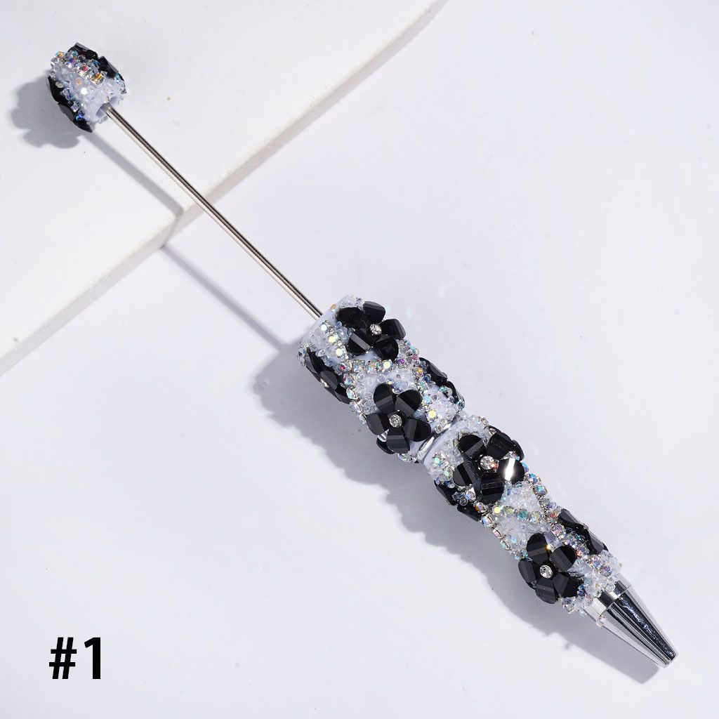 Handmade Beadable Sugar Pens with Cone Shaped Rhinestones and Glittery Flowers, AB Rhinestone Chains, Multi-Color