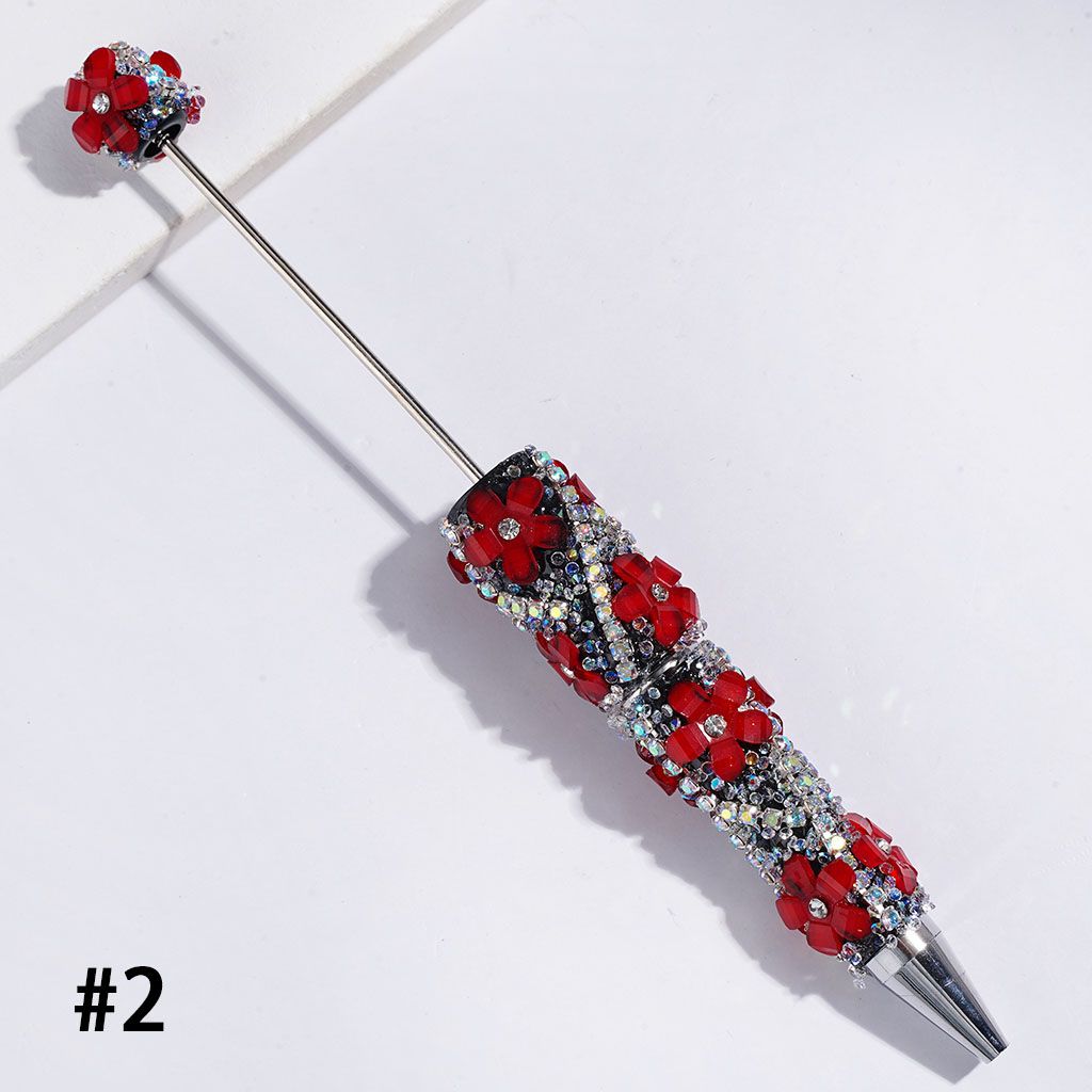 Handmade Beadable Sugar Pens with Cone Shaped Rhinestones and Glittery Flowers, AB Rhinestone Chains, Multi-Color