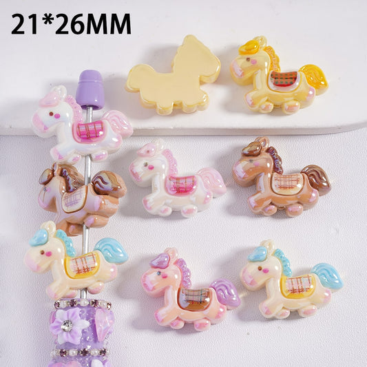 Acrylic Beads UV Coating Cub Horse Series in Assorted Colors, 21*26MM, Random Mix