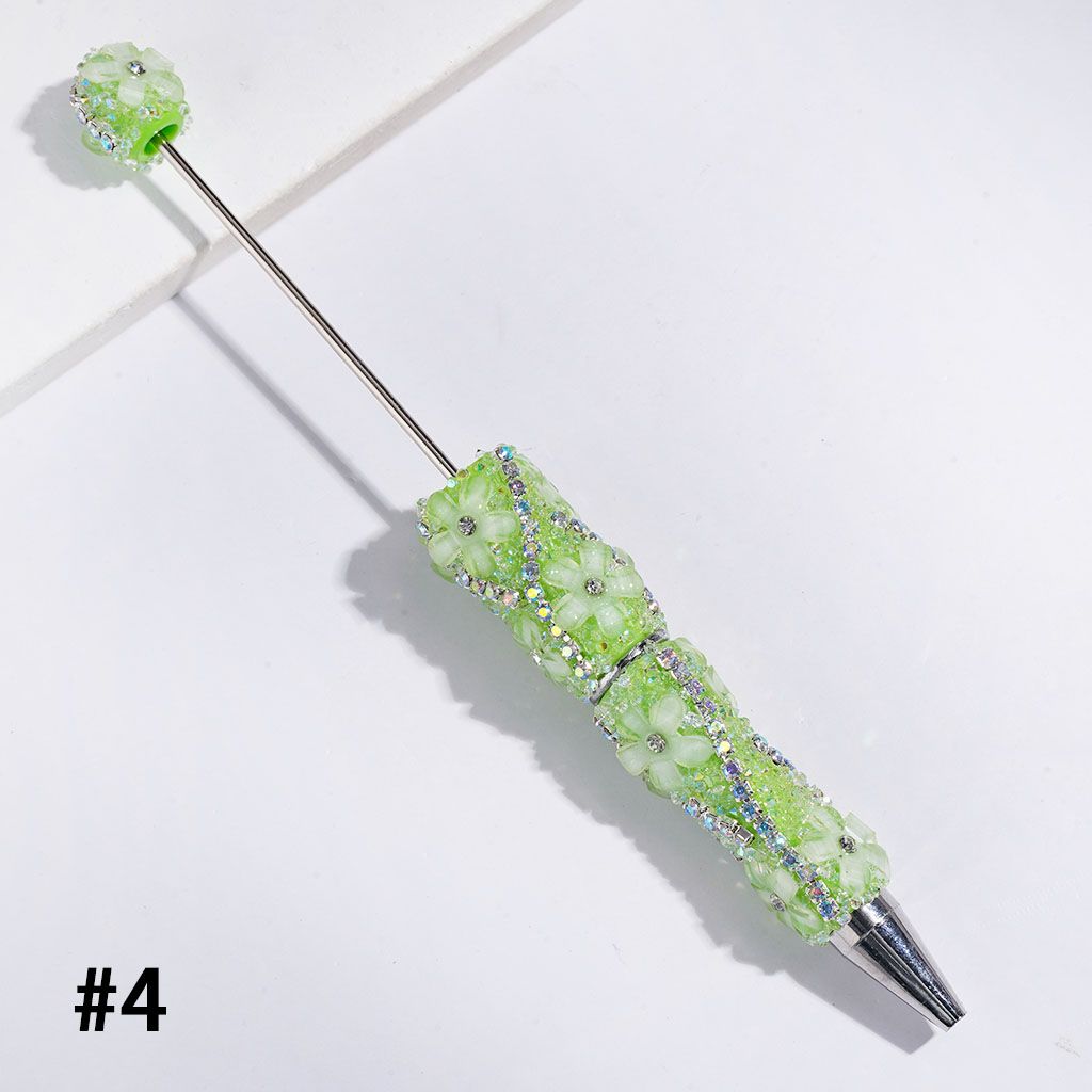 Handmade Beadable Sugar Pens with Cone Shaped Rhinestones and Glittery Flowers, AB Rhinestone Chains, Multi-Color