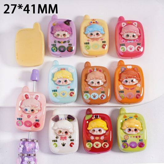Acrylic Beads UV Coating Large Size Mobile Phone with Baby Face, 27*41MM, Random Mix