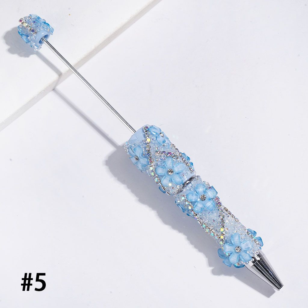 Handmade Beadable Sugar Pens with Cone Shaped Rhinestones and Glittery Flowers, AB Rhinestone Chains, Multi-Color