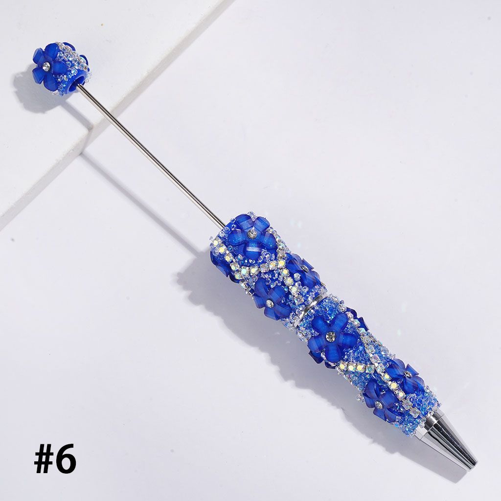 Handmade Beadable Sugar Pens with Cone Shaped Rhinestones and Glittery Flowers, AB Rhinestone Chains, Multi-Color