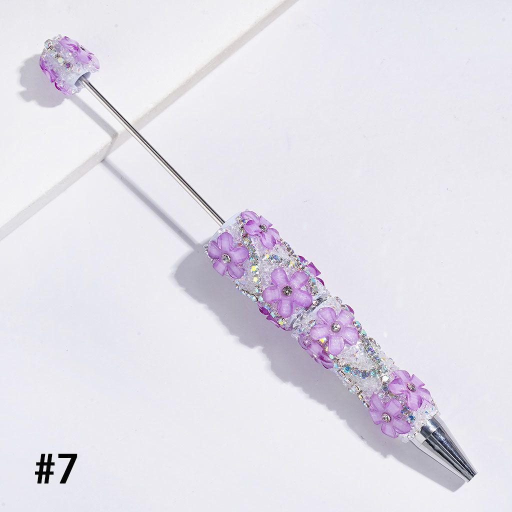 Handmade Beadable Sugar Pens with Cone Shaped Rhinestones and Glittery Flowers, AB Rhinestone Chains, Multi-Color