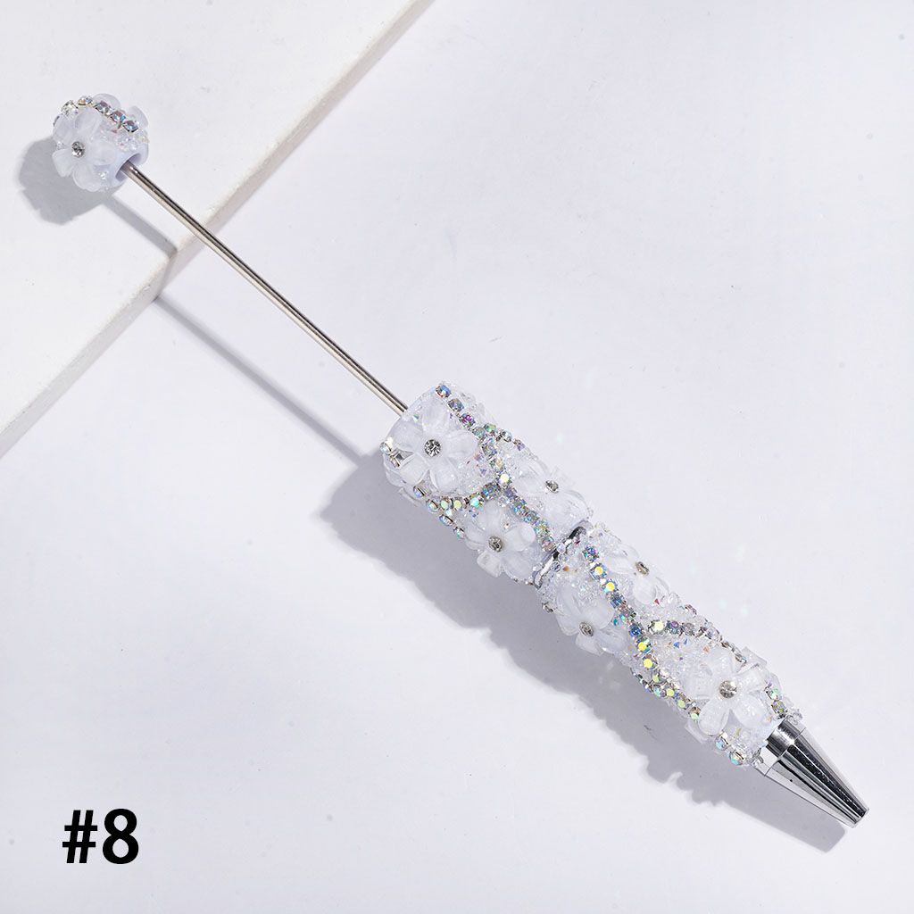 Handmade Beadable Sugar Pens with Cone Shaped Rhinestones and Glittery Flowers, AB Rhinestone Chains, Multi-Color