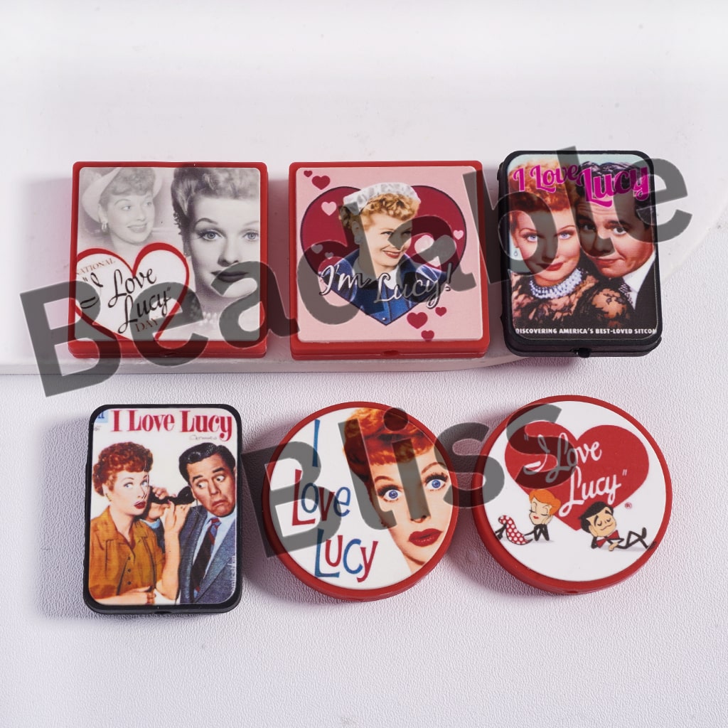 Set of 'I Love Lucy' themed coasters on a white background