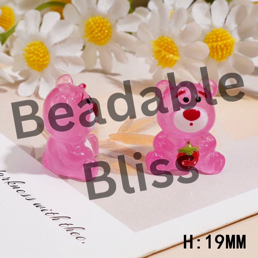 Tiny Pink Bear Series Acrylic Beads, Height 19MM, Random Mix