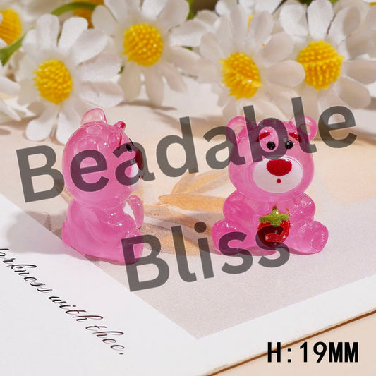 Tiny Pink Bear Series Acrylic Beads, Height 19MM, Random Mix