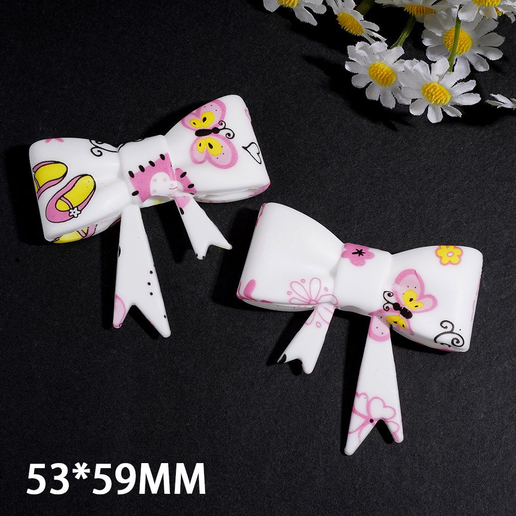 Silicone Focal Beads Soft Bowtie with Flower Butterfly Shoes Prints, 53*59MM