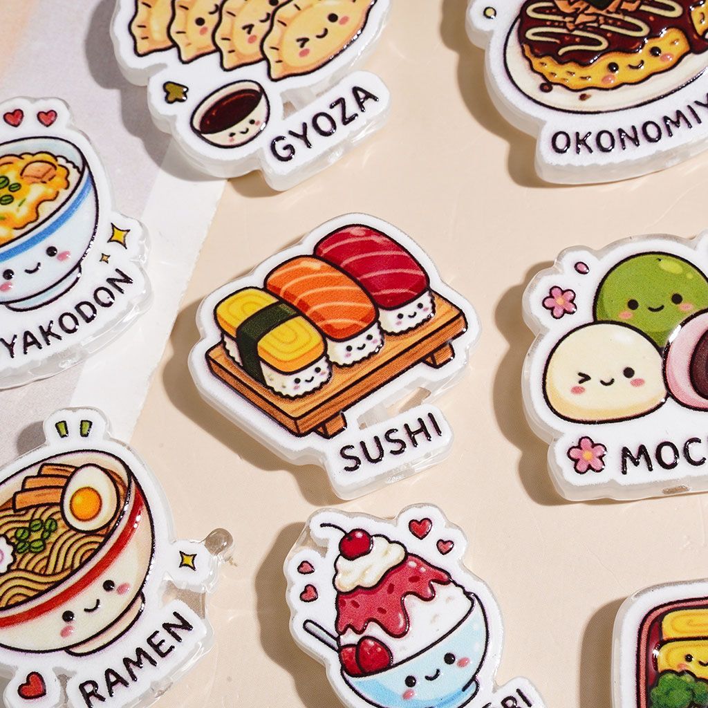 Japanese Food Series Oyakodon Sushi Ramen Gyoza Kakigori Okonomiyaki Bento Taiyaki Mochi Dessert Acrylic Beads, Random Mix