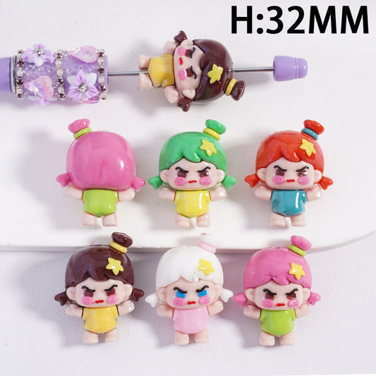 Soft PVC Rubber Beads Angry Baby Girl Series with Star Ornament, Height 32MM, Random Mix
