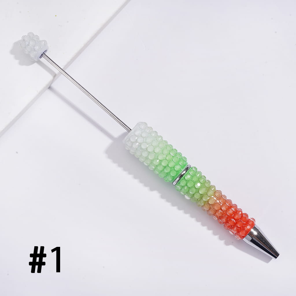 Beadable Pens w Luminous Ombre Colors, Dazzling Iridescent Rhinestones Covering, Multi-Color