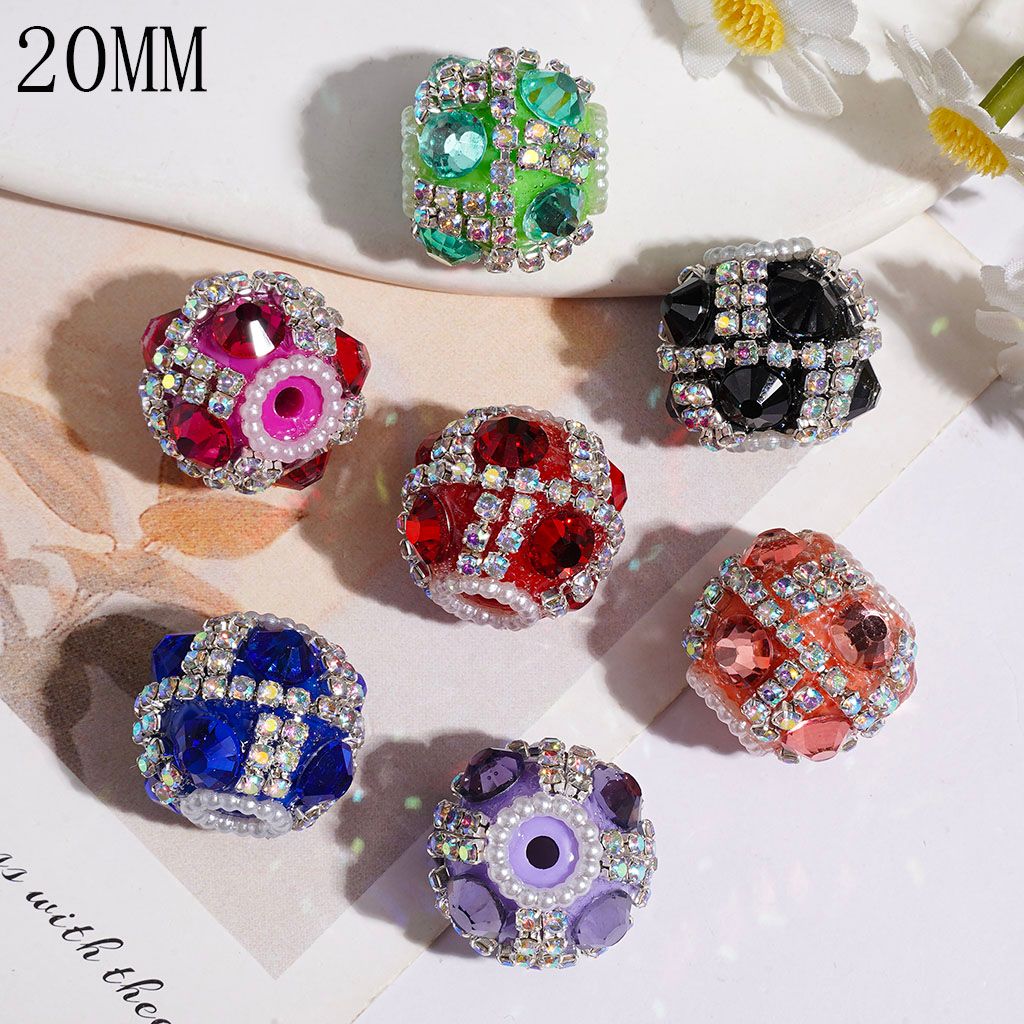 Handmade Acrylic Beads with Cone Shaped Rhinestone, White Pearl and AB Rhinestone Chains, 20MM Multi-Color Random Mix