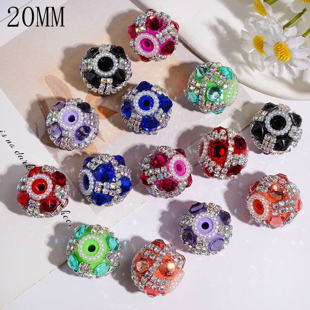 Handmade Acrylic Beads with Cone Shaped Rhinestone, White Pearl and AB Rhinestone Chains, 20MM Multi-Color Random Mix
