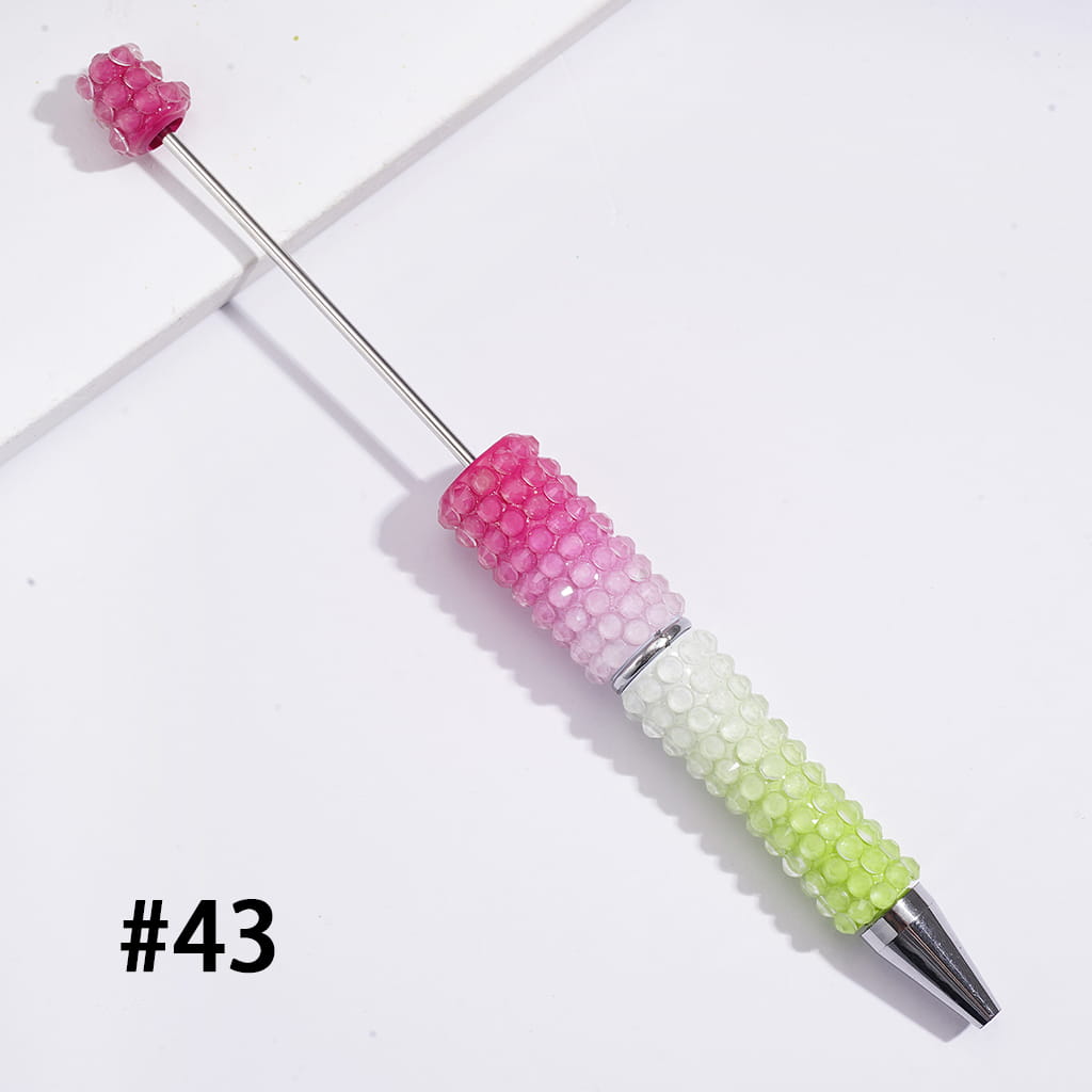 Beadable Pens w Luminous Ombre Colors, Clear Rhinestones Covering, Multi-Color