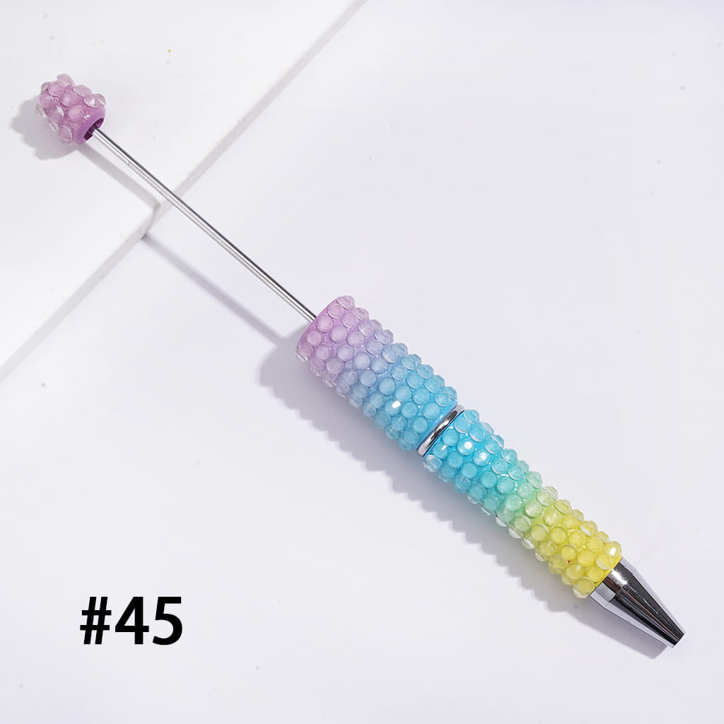 Beadable Pens w Luminous Ombre Colors, Clear Rhinestones Covering, Multi-Color