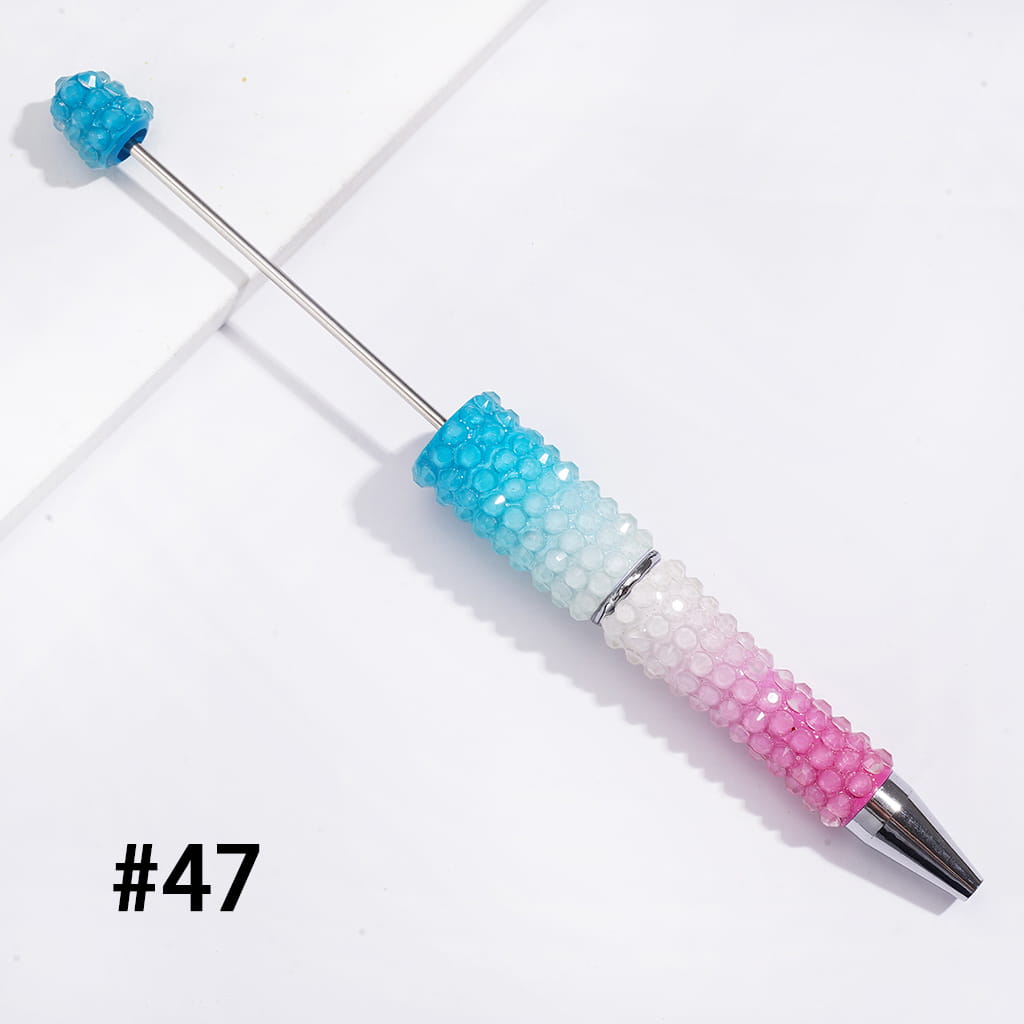 Beadable Pens w Luminous Ombre Colors, Clear Rhinestones Covering, Multi-Color