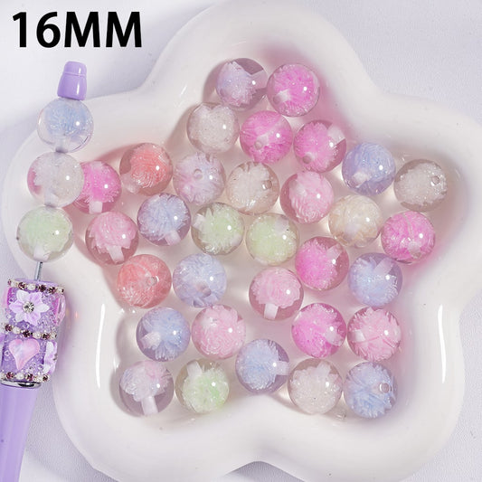 Acrylic Beads for Bracelets Two Lotus and Glitter Embedded Inside Bead, 16MM, Translucent, Multi-Color, Random Mix
