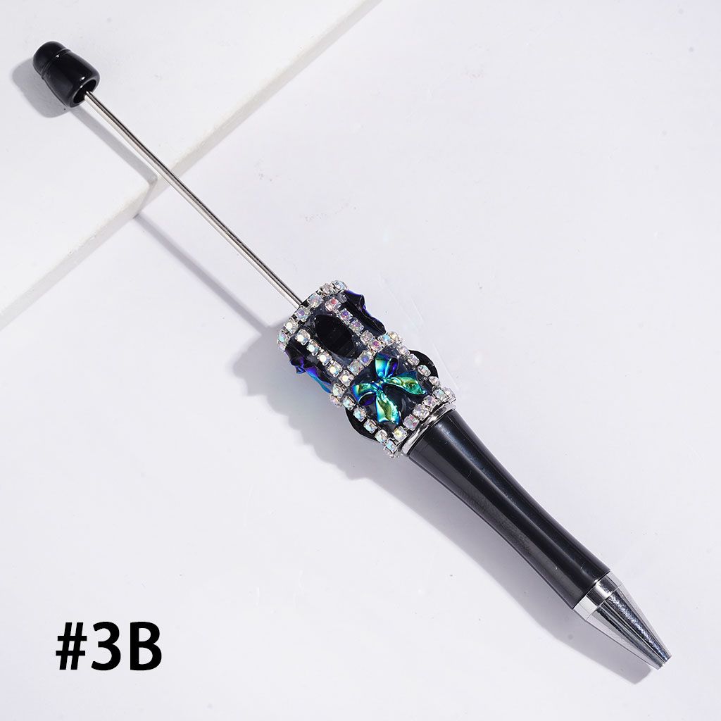 Handcrafted Beadable Pens with Pearlized Bowtie and Glittery Leaf Rhinestones, AB Rhinestone Chains, Multi-Color