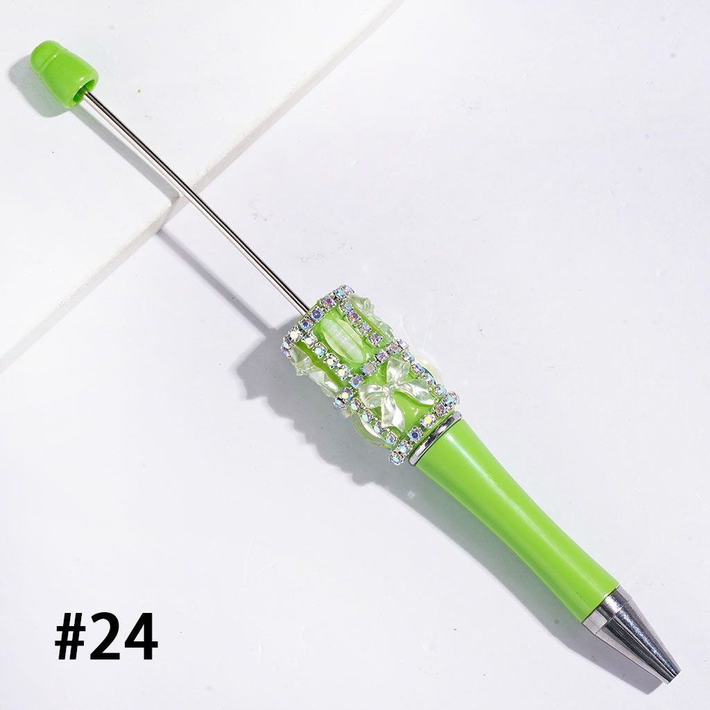 Handcrafted Beadable Pens with Pearlized Bowtie and Glittery Leaf Rhinestones, AB Rhinestone Chains, Multi-Color