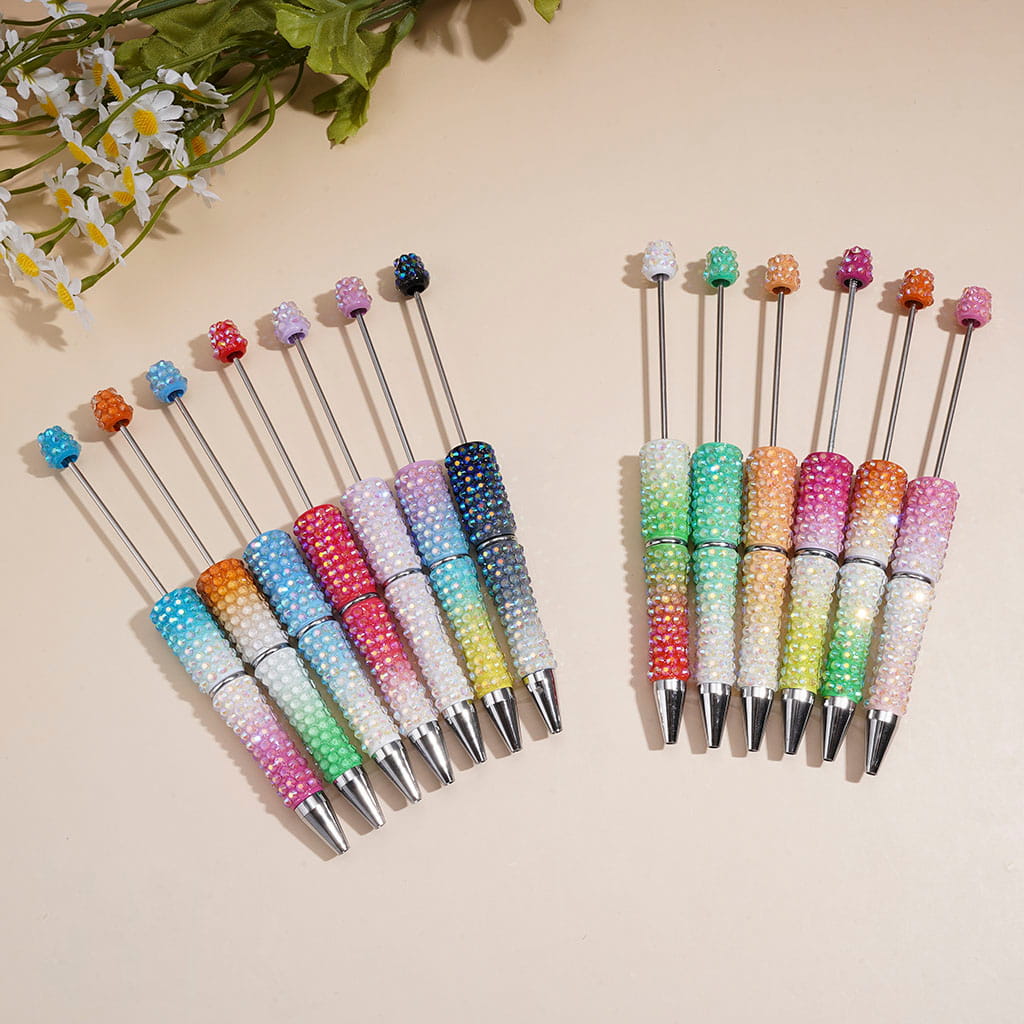 Beadable Pens with Ombre Colors Dazzling Iridescent Rhinestones Covered the Entire Pen