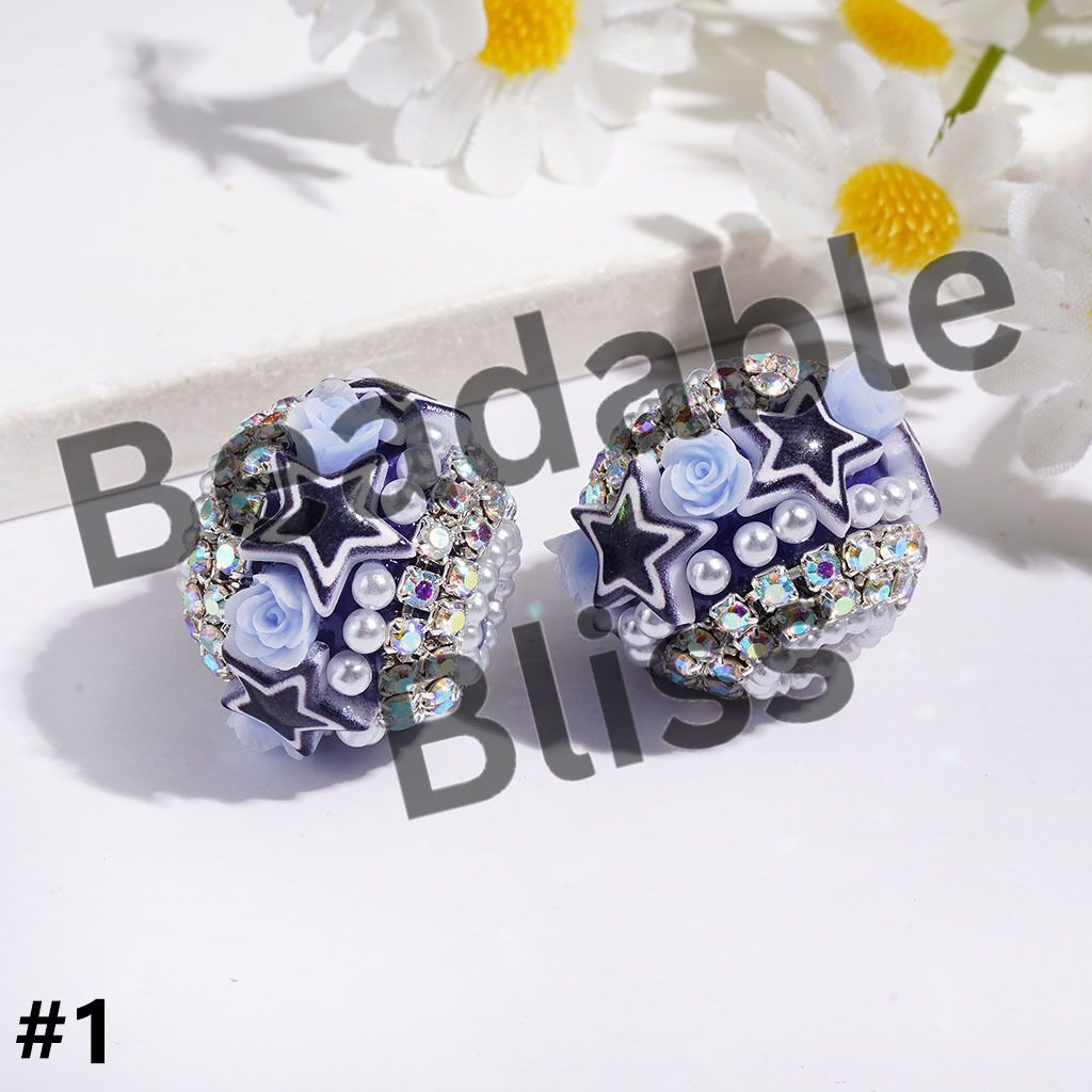 Handcrafted Acrylic Beads with American Football Team, Rose Flower Bowtie Square Crystal Decoration, White Pearl and AB Rhinestone Chains, 21MM