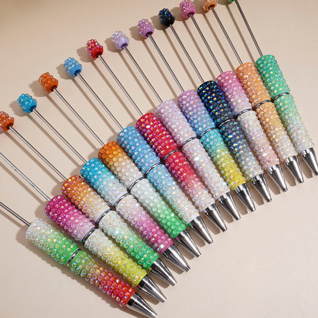 Beadable Pens with Ombre Colors Dazzling Iridescent Rhinestones Covered the Entire Pen
