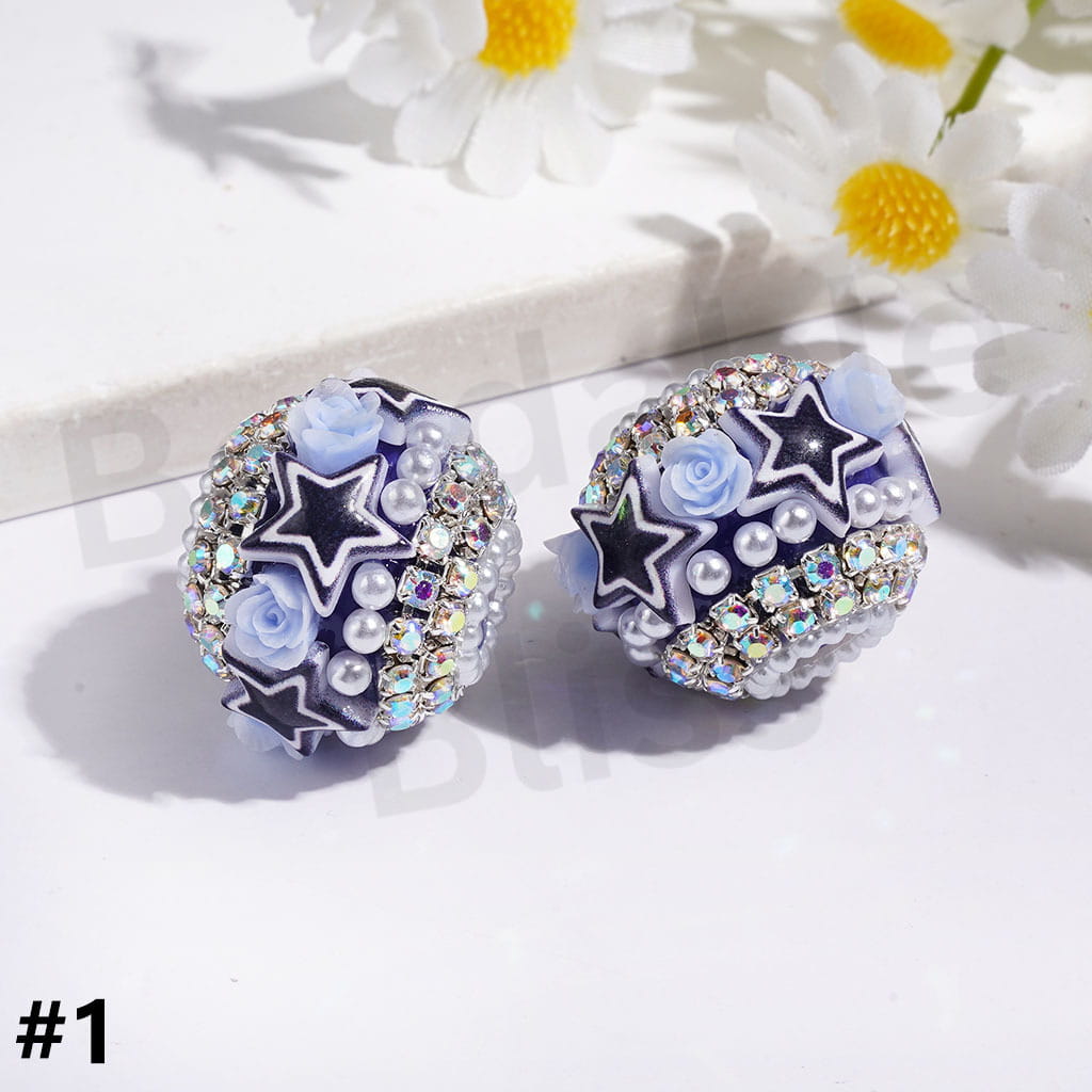 21MM - American Football Team Series Handcrafted Acrylic Beads, Flower Bowtie Crystal White Pearls Rhinestone Chains Metal Base Colorful Mini Bubble Balls Decoration (Update Other Styles Later))