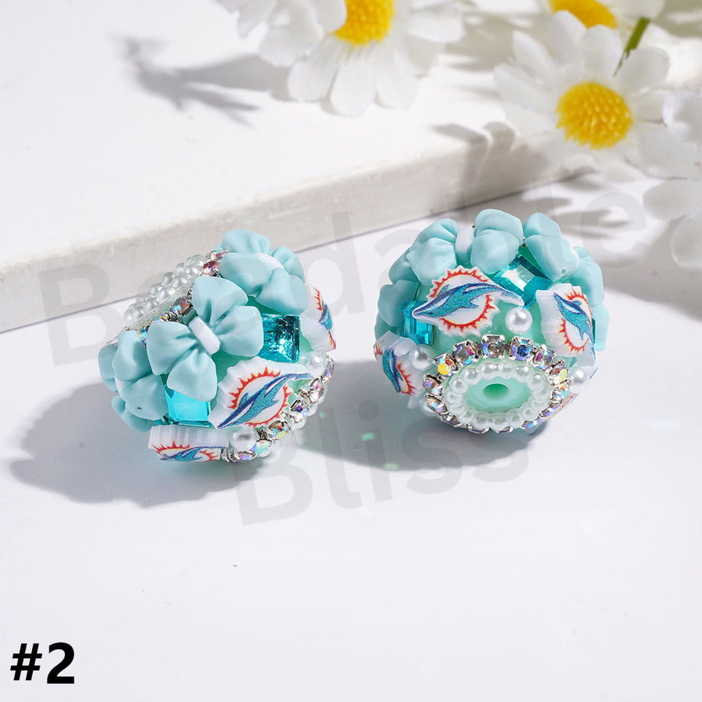 21MM - American Football Team Series Handcrafted Acrylic Beads, Flower Bowtie Crystal White Pearls Rhinestone Chains Metal Base Colorful Mini Bubble Balls Decoration (Update Other Styles Later))