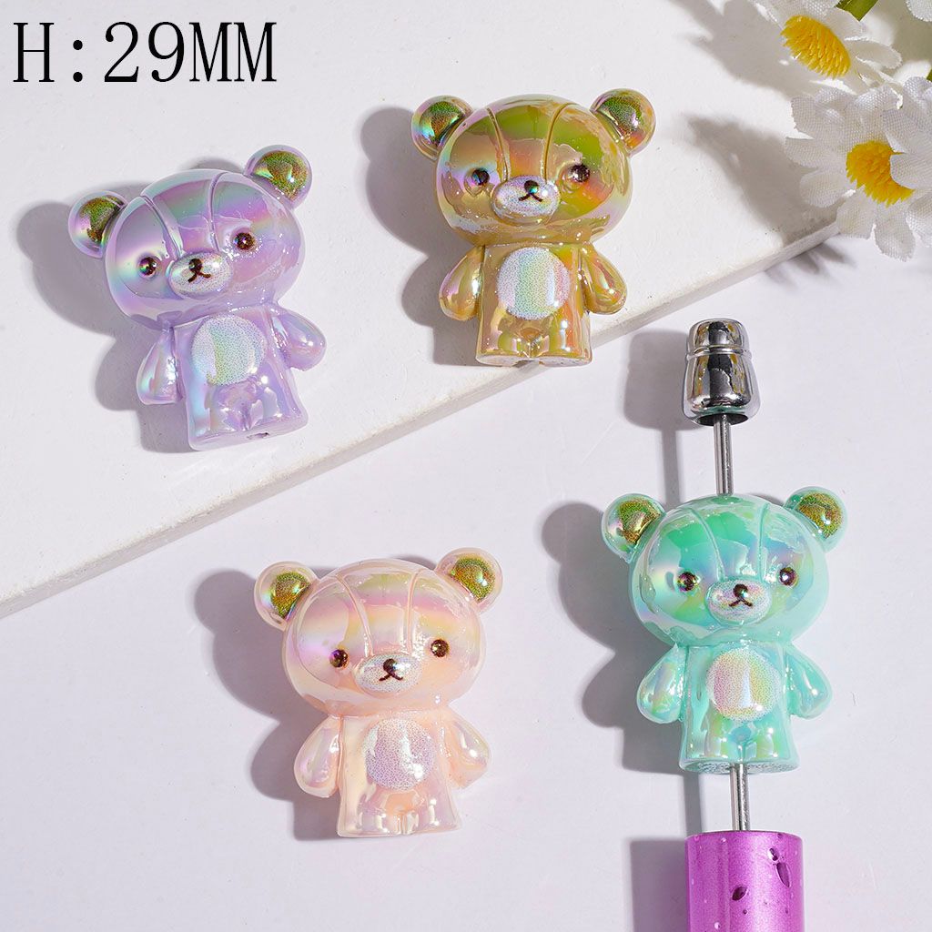 UV-Coated Acrylic Beads Cute Bear Series, Height 29MM Multi-Color Random Mix