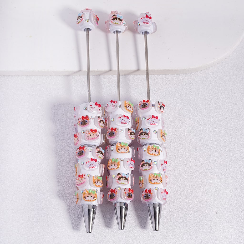 Beadable Clay Pens Adorable Kitten Head with Bowtie in Various Style, AB Rhinestones