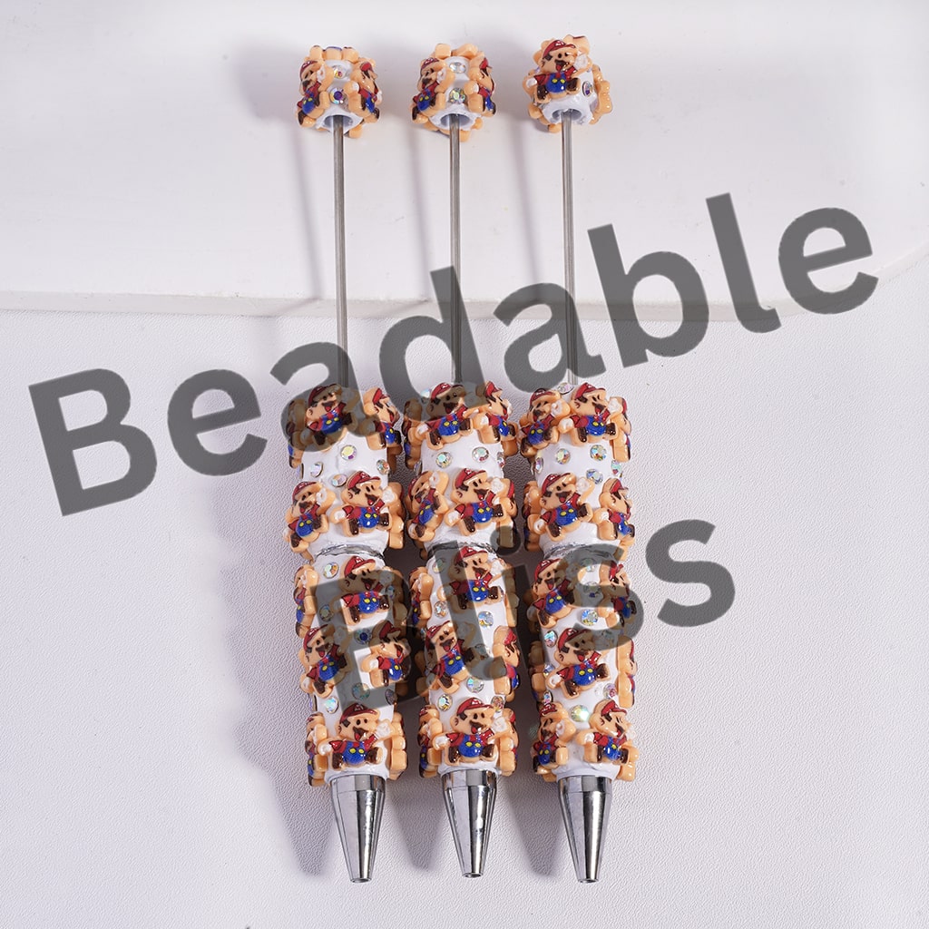 Beadable Clay Pens with Plumber Character and AB Rhinestones