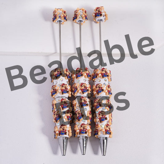 Beadable Clay Pens with Plumber Character and AB Rhinestones