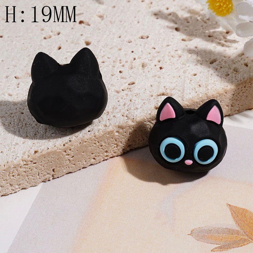 3D Silicone Focal Beads Cat Head, Height 19MM, Black Gray White