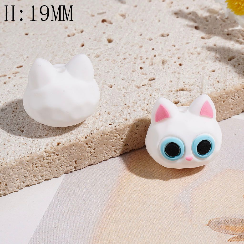 3D Silicone Focal Beads Cat Head, Height 19MM, Black Gray White