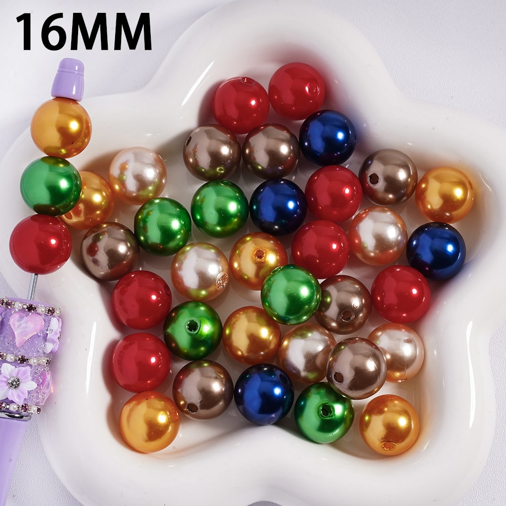 Acrylic Beads for Bracelets Christmas Series in Metallic Color, 16MM, Round, Multi-Color, Random Mix