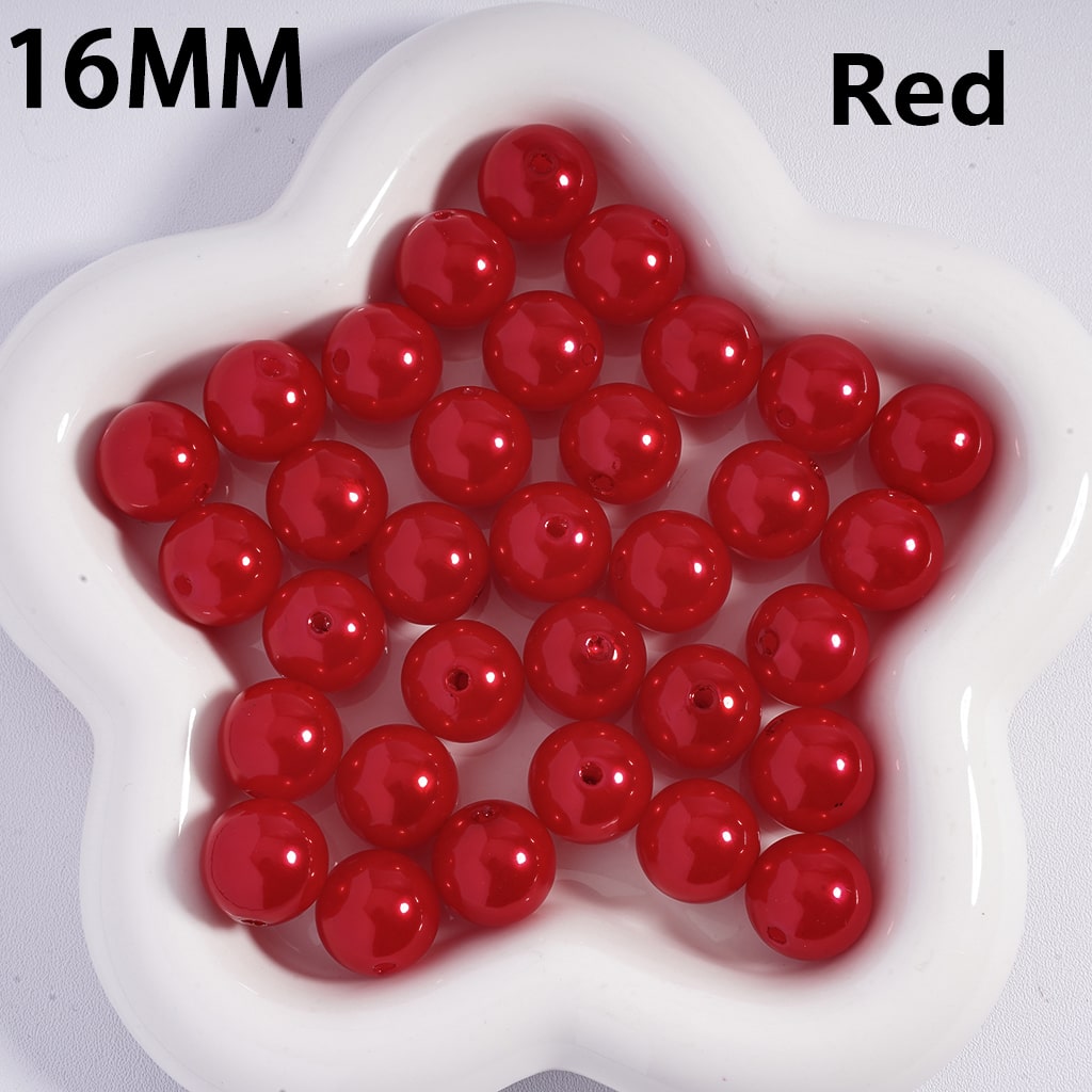 Red beads on a white star-shaped dish with '16MM' and 'Red' text.