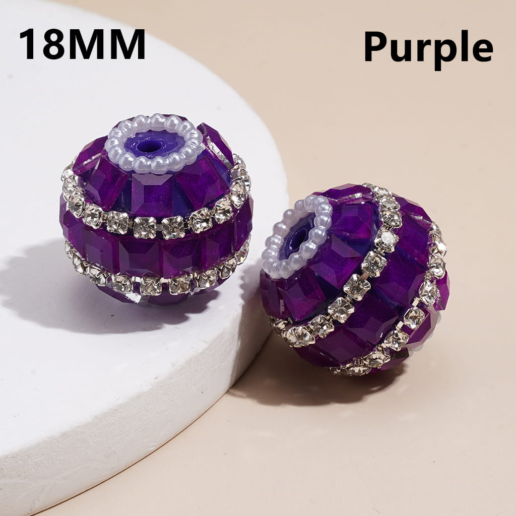 Handmade Acrylic Beads with Square Rhinestones, Clear Rhinestone and White Pearl Chains, 18MM, Neon Color