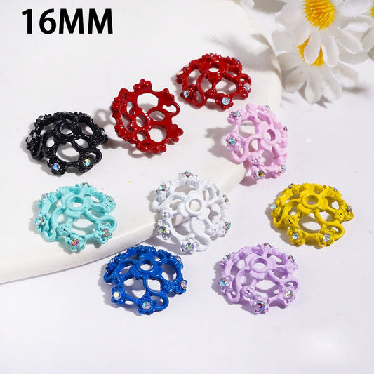 Alloy Bead Cages Vortical Fan Profile Design w Flower & Mini AB Rhinestones, Bead Cap, 16MM, Multi-Color, Random Mix (They Fit 16MM Beads)