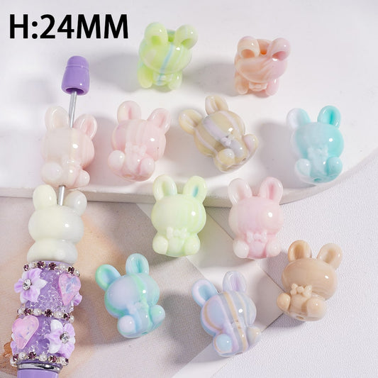 Acrylic Beads Bunny with Gradual-Blending Texture, Height 24MM, Multi-Color, Random Mix