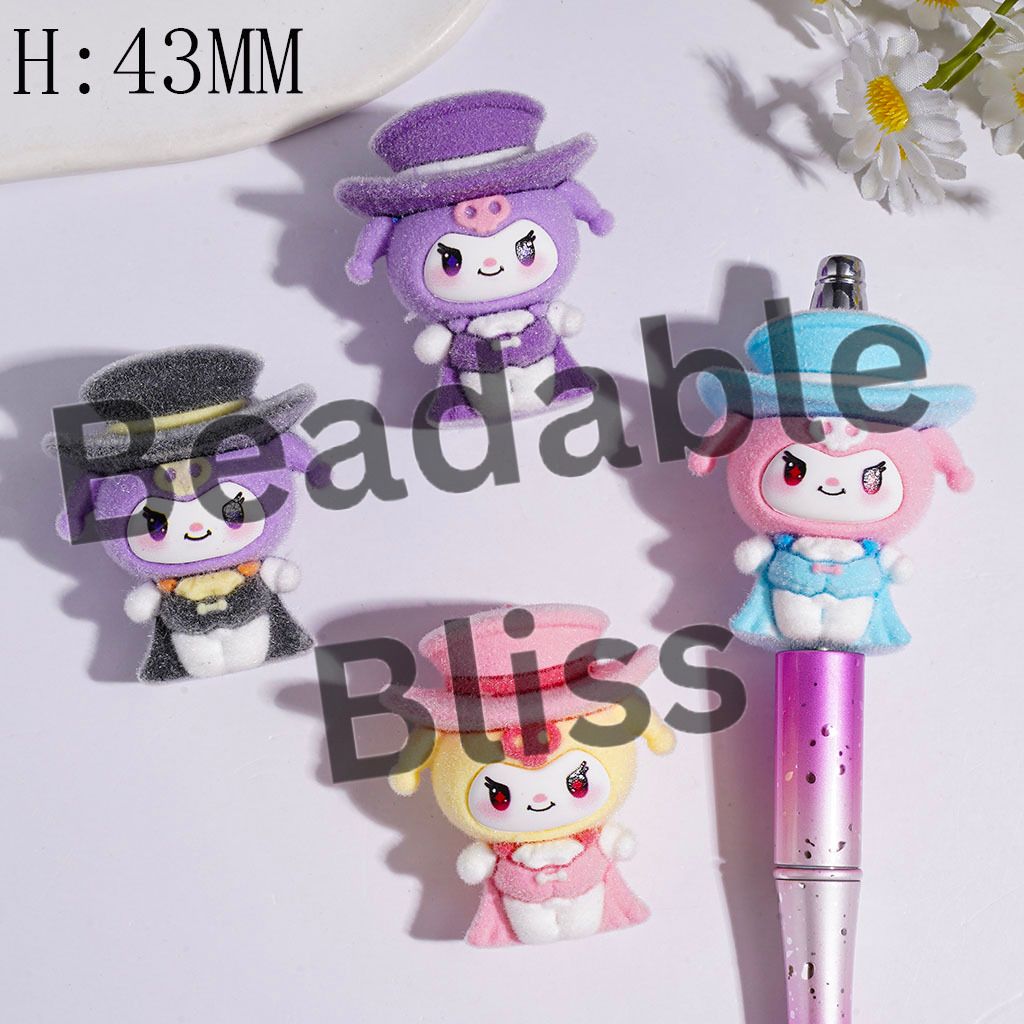 Flocked Fluffy Evil Girl Character with Magician Costume Soft PVC Rubber Beads, Height 43MM, Multi-Color, Random Mix