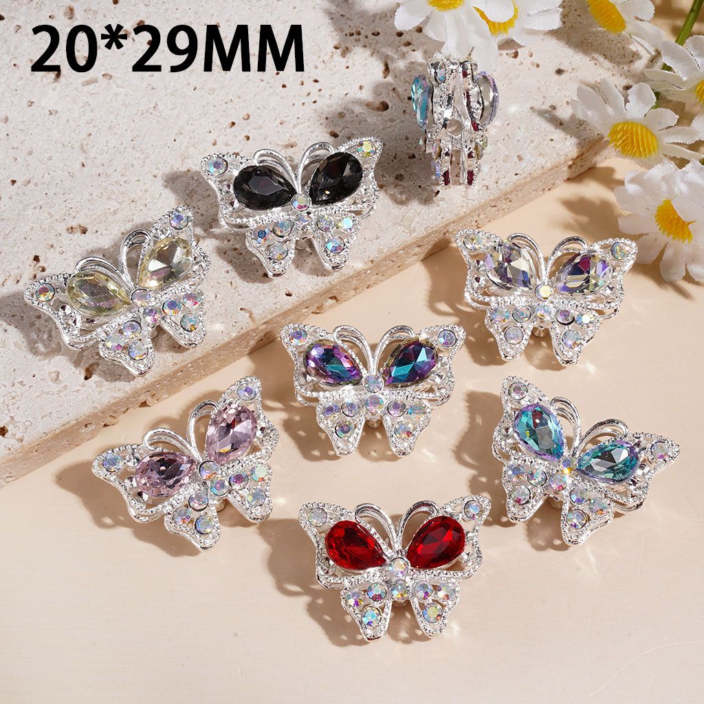 Alloy Beads Butterfly with Teardrop Crystal and AB Rhinestones, 20*29MM Random Mix Multi-Color