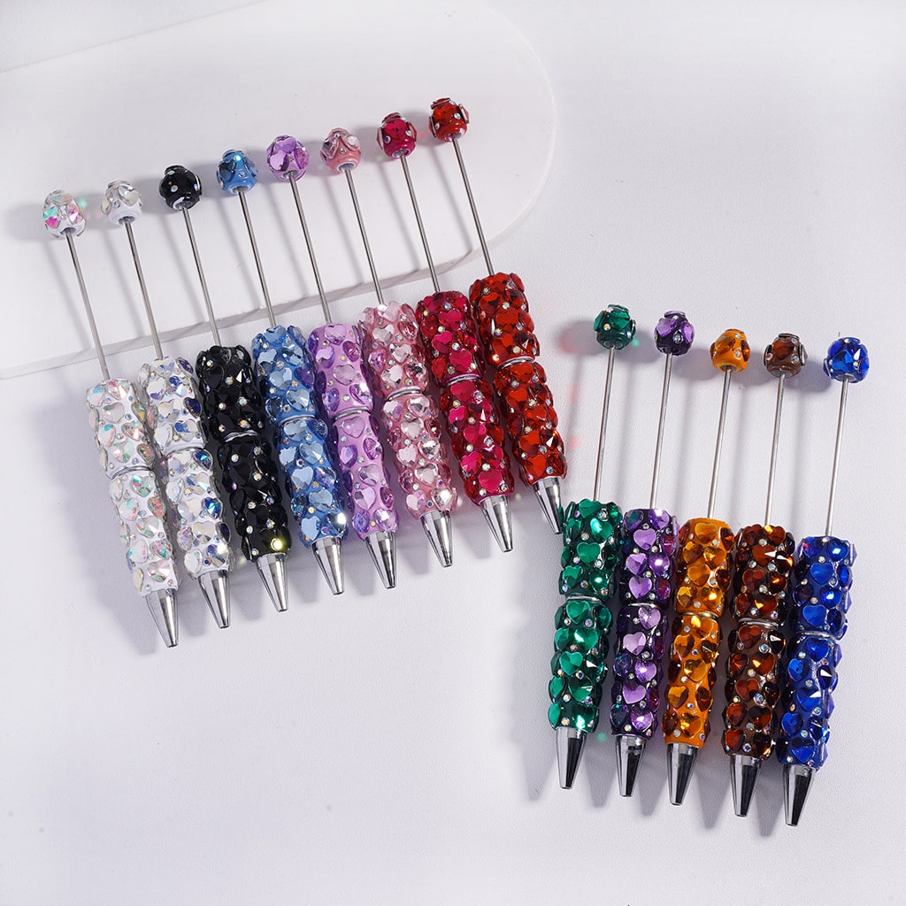 Beadable Clay Pens with Dazzling Heart in Assorted Colors Valentine's Day, AB Rhinestones, Random Mix