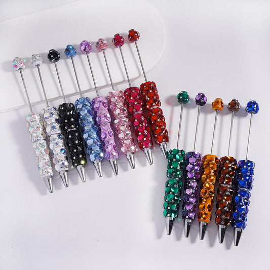 Beadable Clay Pens with Dazzling Heart in Assorted Colors Valentine's Day, AB Rhinestones, Random Mix