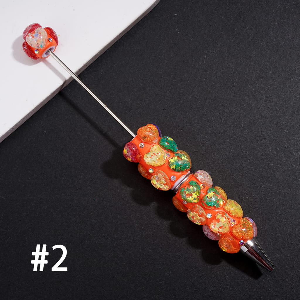 Beadable Clay Pens with Sparkling Sequins Stars in Hearts and AB Rhinestones, Fluorescent Pen Body, Multi-Colors