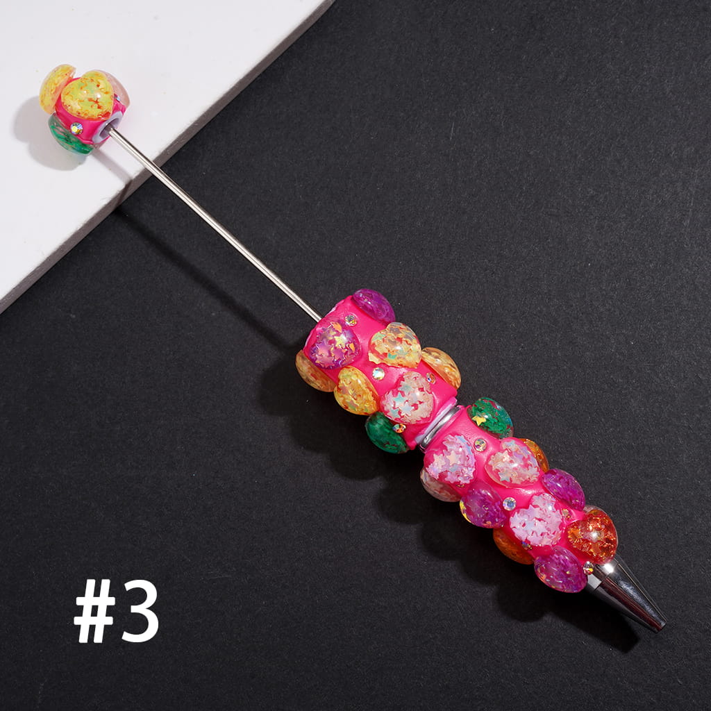 Beadable Clay Pens with Sparkling Sequins Stars in Hearts and AB Rhinestones, Fluorescent Pen Body, Multi-Colors