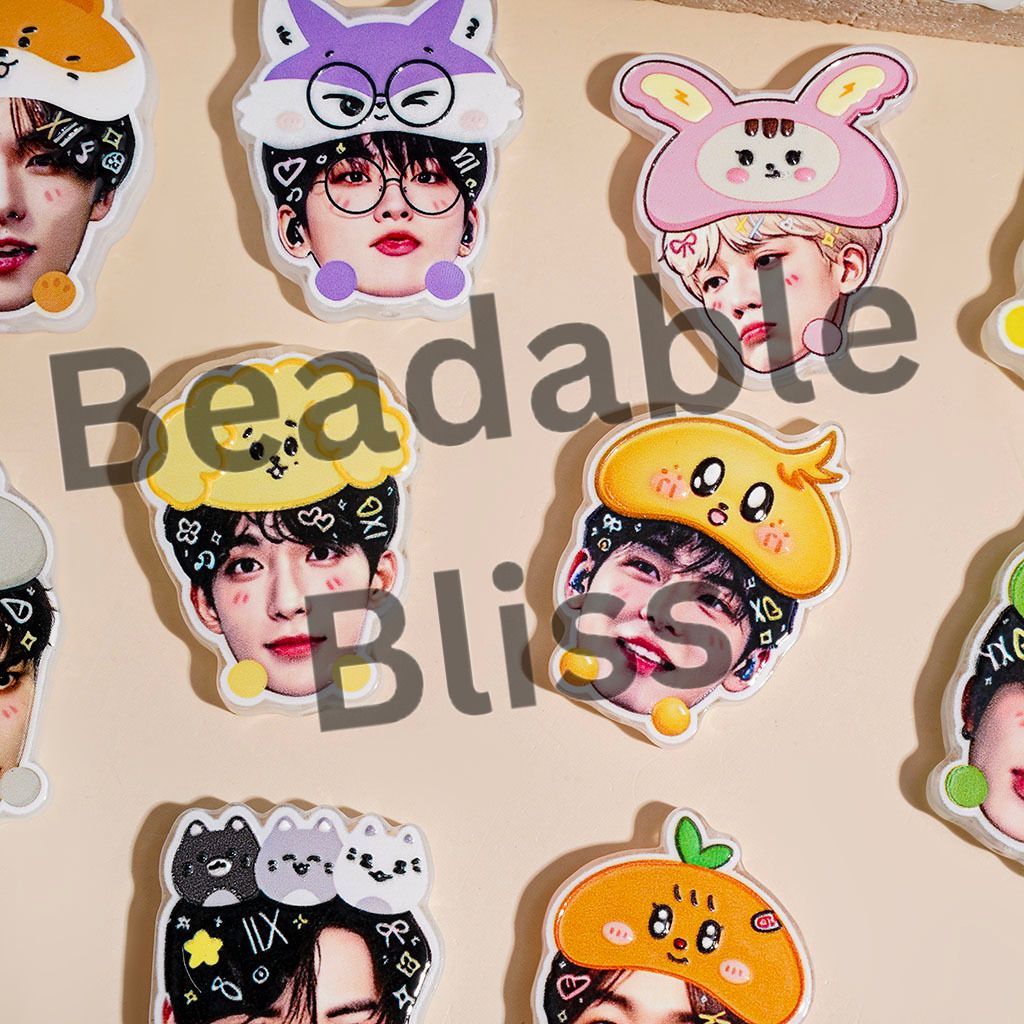 Korea Boy Group Member Image Wearing Diverse Animal Hat Acrylic Beads, Random Mix