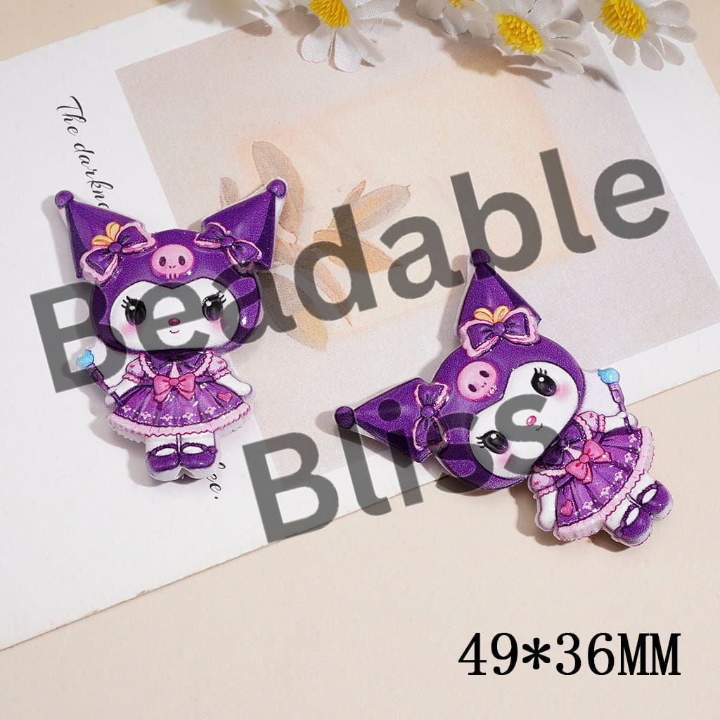 Textured Purple Evil Girl Character Acrylic Beads, 49*36MM, Random Mix