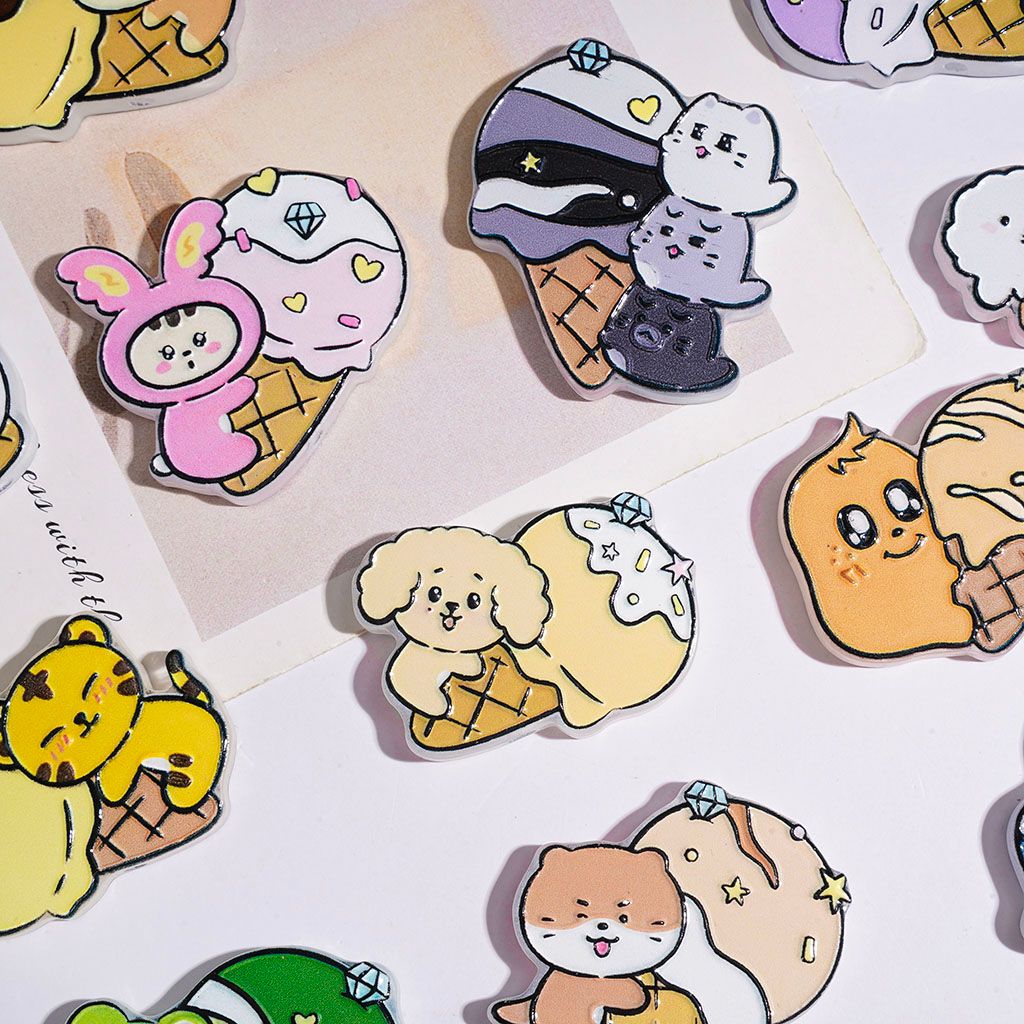 Acrylic Beads Cute Animal Sitting on Various Ice Cream, Random Mix