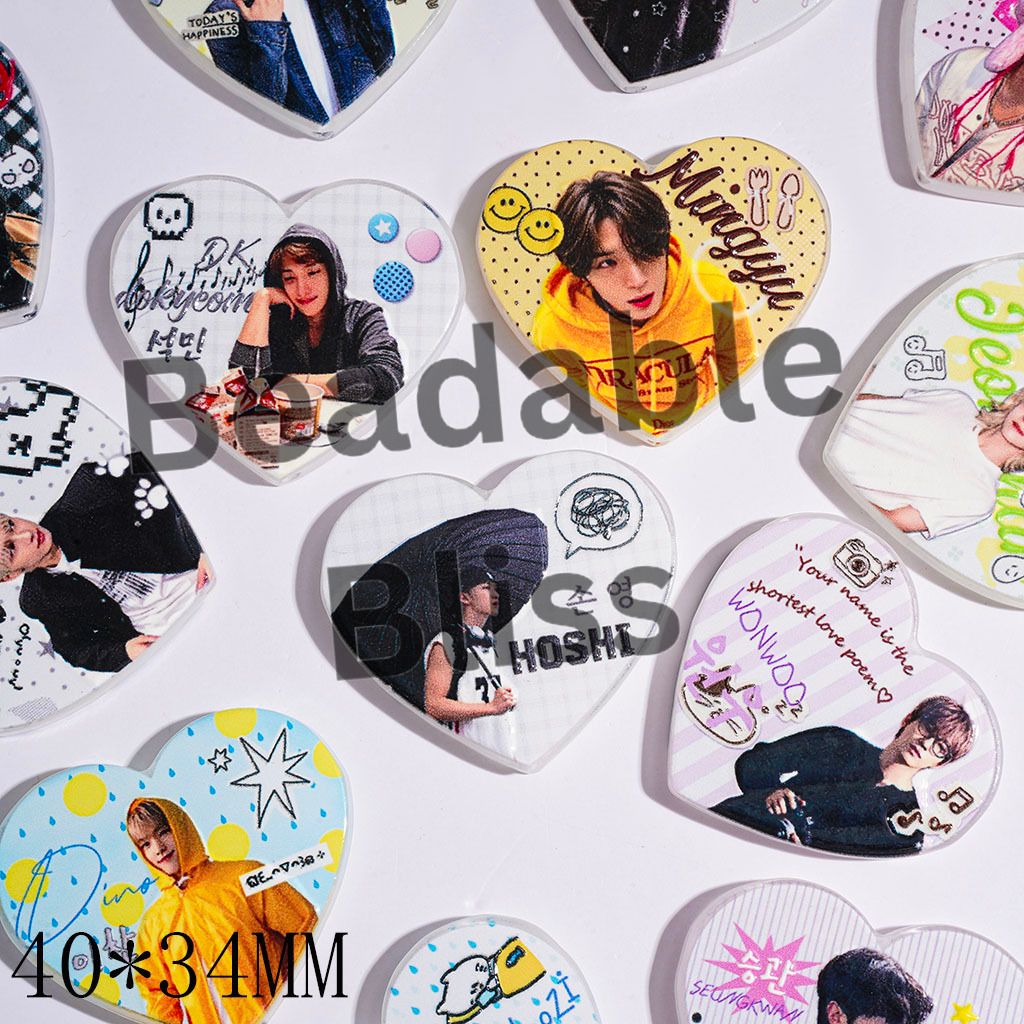 Acrylic Beads with Korea Boy Group Member Image, Flat Heart Shape, 40*34MM Random Mix